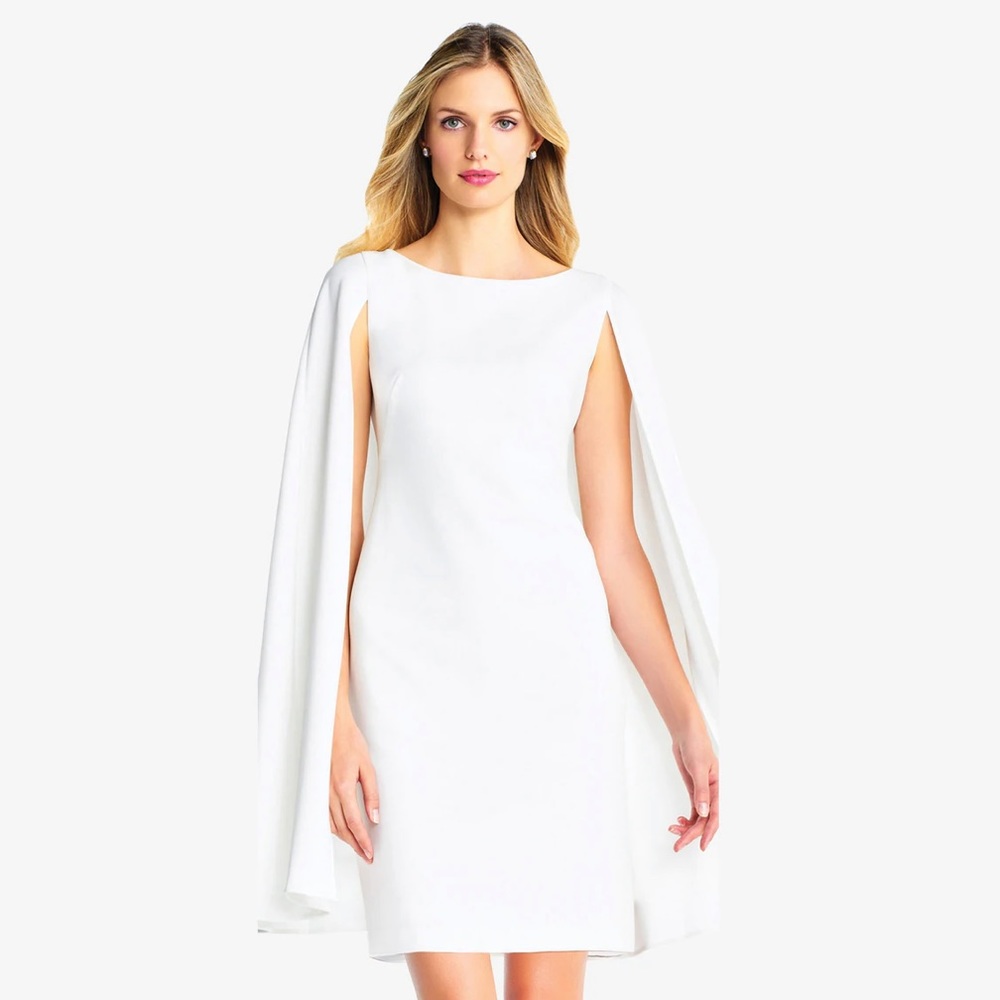 STRUCTURED CAPE SHEATH DRESS IN IVORY by Adrianna Pappell size XS worn once